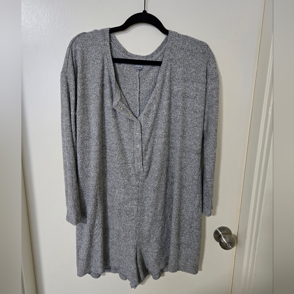 Ribbed Button Front Pajama Romper - image 1